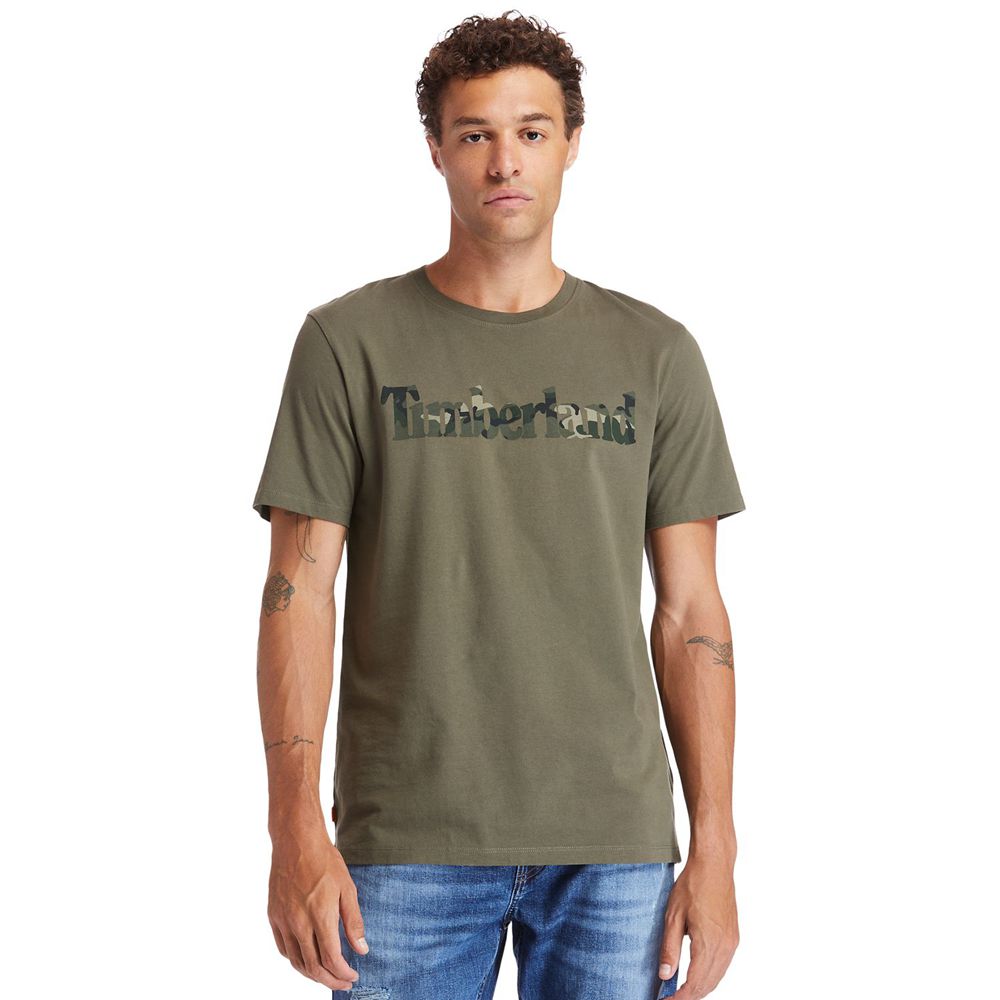 Camisetas Timberland Hombre Kennebec River Camo-Logo Verde Oliva - Chile ZUX-196507